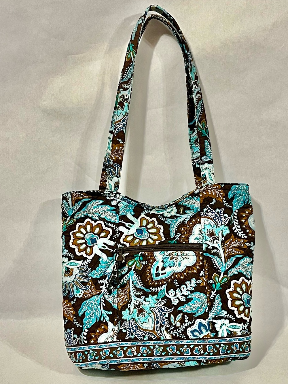 Vintage Vera Bradley Snap Top Bucket Tote Purse Bag Java Blue Paisley Retired